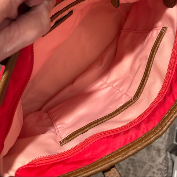 Michael Michael Kors Kempton Medium Nylon Tote With Leather Trim in Red/Khaki! - Picture 12 of 13